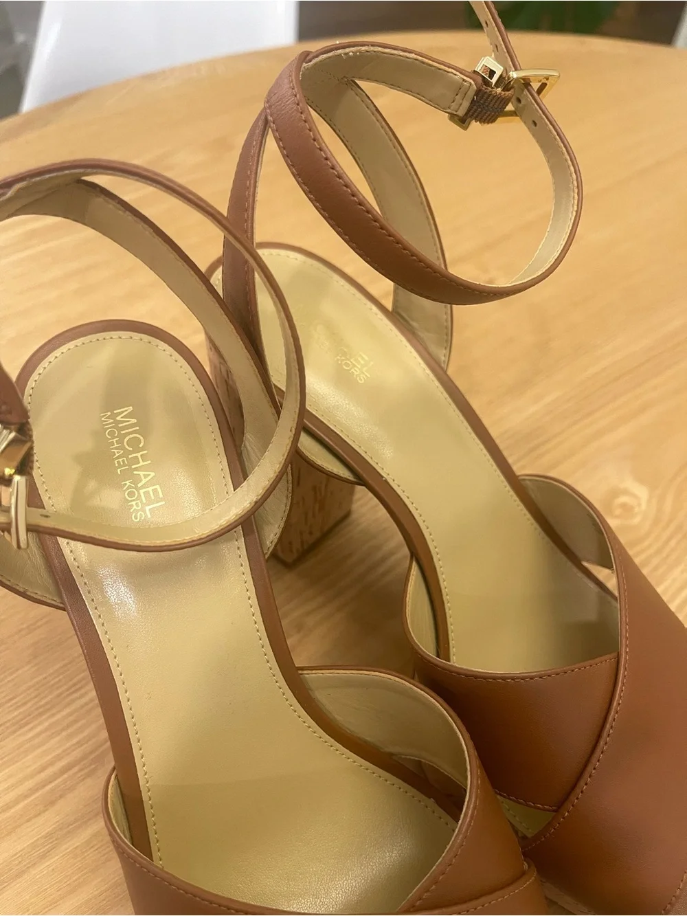 Michael Kors Odette Leather Platform Heels Luggage Brown 10M NEW
